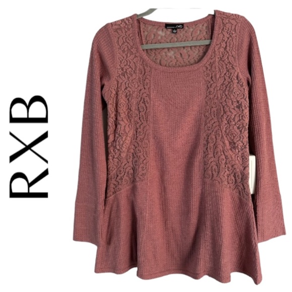 RXB Sweaters - RXB Lace Rose Pink Long Sleeve A Line Sweater